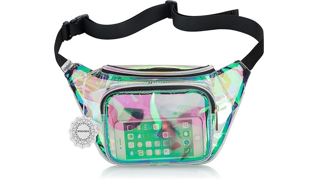 shiny neon hologram fanny pack